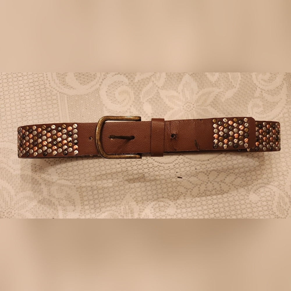 Studded Brown Belt with Gold Buckle